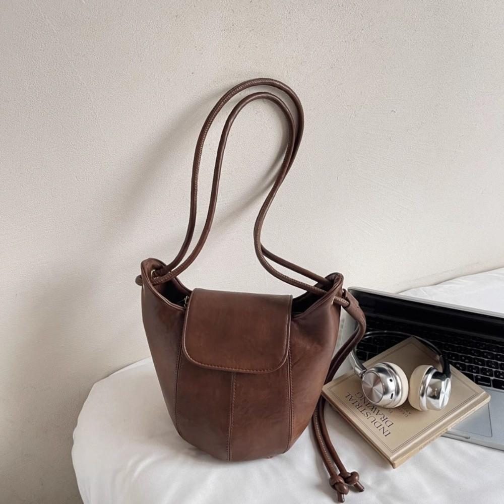 Durable Large Capacity Shoulder Bag Lightweight Crossbody Bag Fashionable PU Bucket Bag  Office коричневый