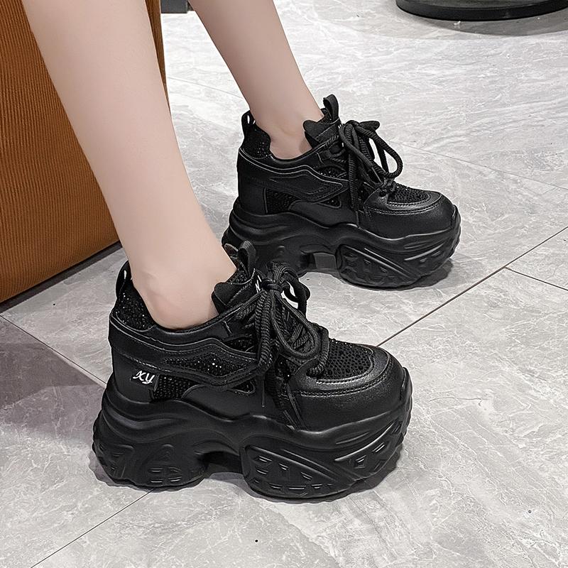 Fashion 10CM Women Casual Platform Sneakers High Heels 2025 New Autumn Sports Leather Shoes Bling Trainers Chunky Sneakers Zapatos Mujer