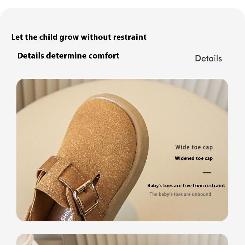 New Spring and Autumn Girls' Frosted Leather Shoes Boys' Soft-soled Toe Shoes