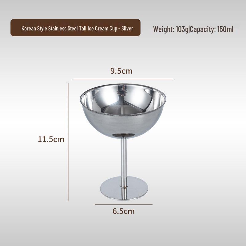 Korean Style 304 Stainless Steel Ice Cream Cup – Tall Stem Champagne Dessert Bowl