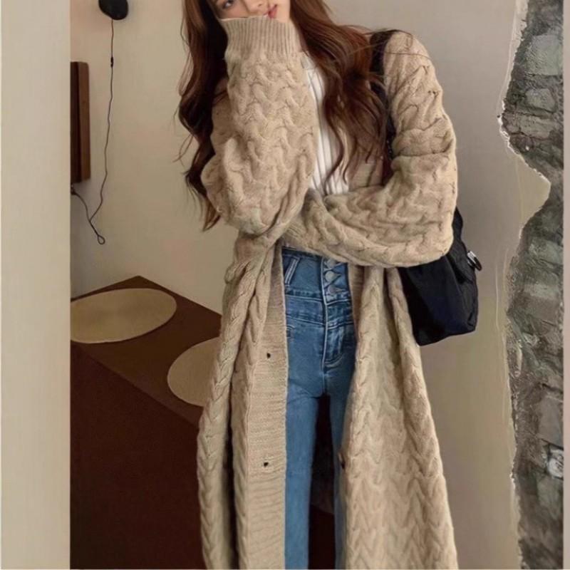 Cárdigan de Punto Oversize para Mujer Suéter Largo Holgado Cuello en V Chaqueta Cálida