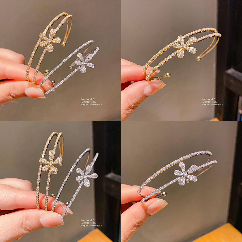 Elegant Zircon Flower Double Layer Bracelet With Cubic Alloy For Fashion Casual Wear