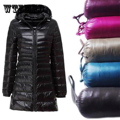 Women's Winter Oversized Down-filled Coat Female Ultra Light Jacket Hooded Slim Long Sleeve Parka Overcoat