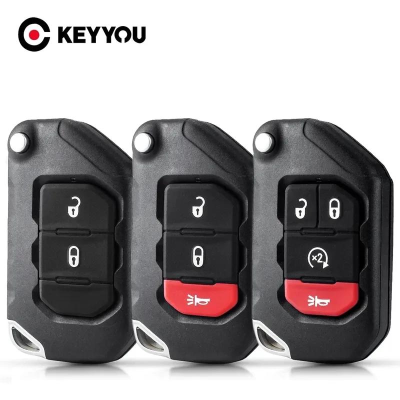 KEYYOU 2 / 3 / 4 Buttons Flip Folding Remote Car Key Shell Case For Jeep Wrangler Gladiator 2018 Auto Smart Keys Fob