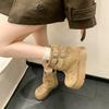 Retro Solid Color Belt Buckle But Knee Martin Boots Women's 2025 Autumn and Winter New Versatile Small Thick-soled Trouser Boots