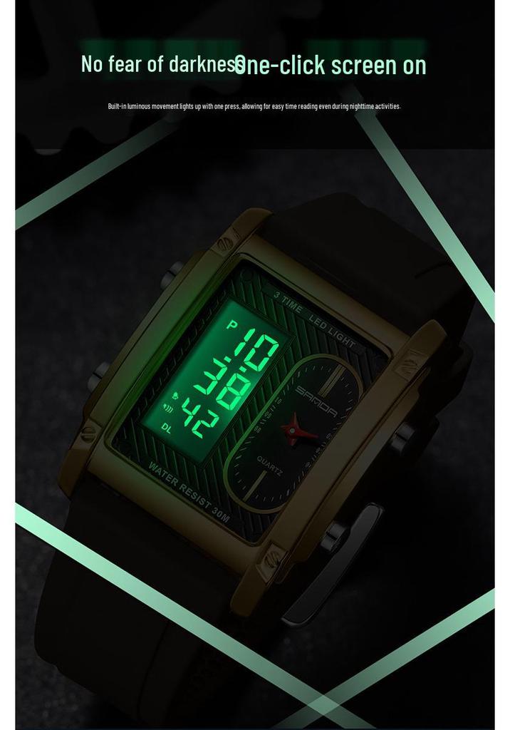 Sanda Men's Luminous Waterproof Multi-Function Electronic Watch with Dual Display