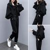 Women's Spring and Autumn Color Blocking Casual Suit Hooded Jacket + Pants Sports Aging Two Piece Set