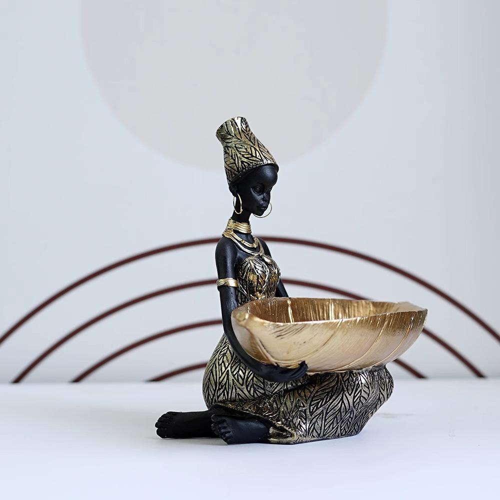 Africa Woman Tray Ornament Resin Storage Black Girl Nationality Desktop A Living Room Study Ornament Gift Arts And Crafts