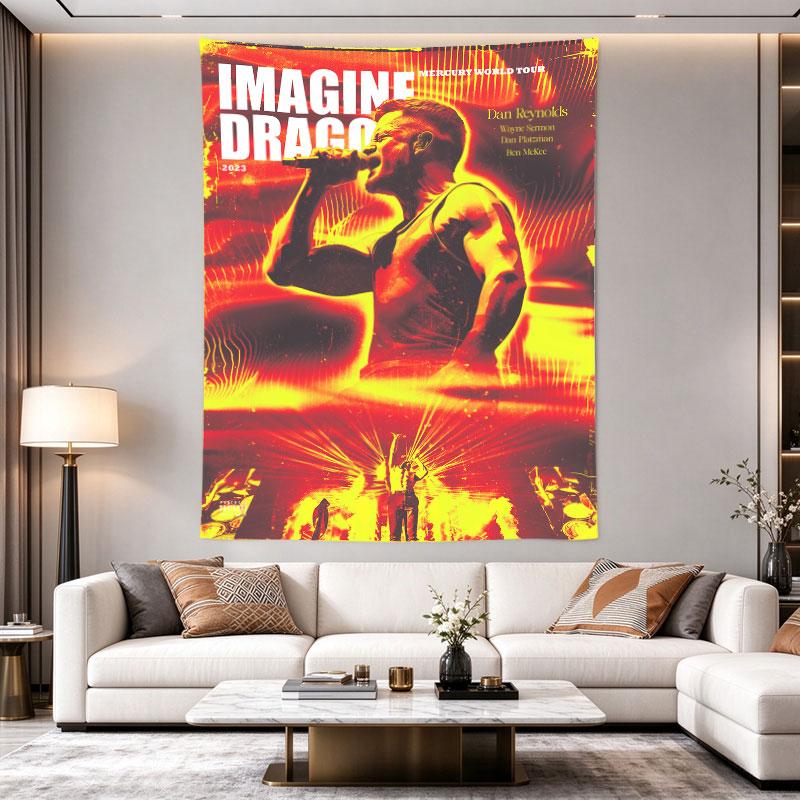 Imagine Dragons Mercury World Tour 2023 Poster Dan Reynolds Red Neon Concert Art