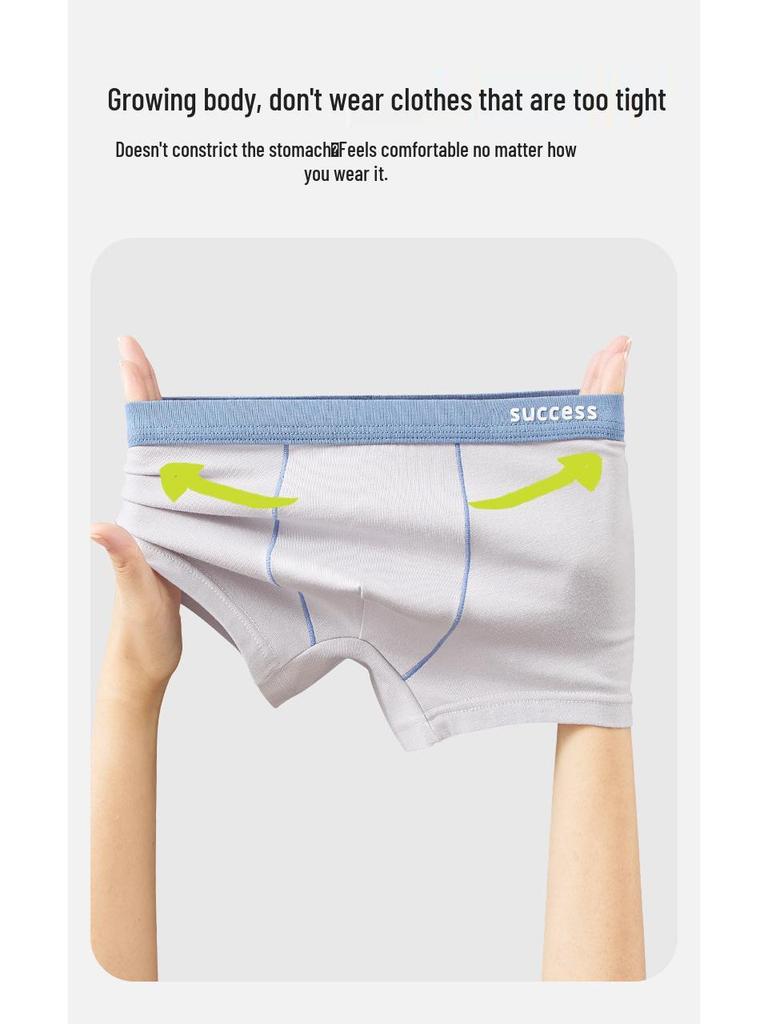 Boys' Pure Cotton Antibacterial Boxer Briefs, Class A, for Teenagers and Older Kids, Comfortable Fit Without Pinching.