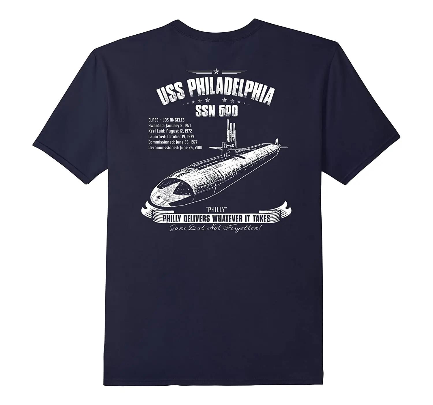 

USS Philadelphia SSN690 Los Angeles Class Nuclear Attack Submarine TShirt Summer Cotton ONeck Short Sleeve Mens T Shirt New 4XL