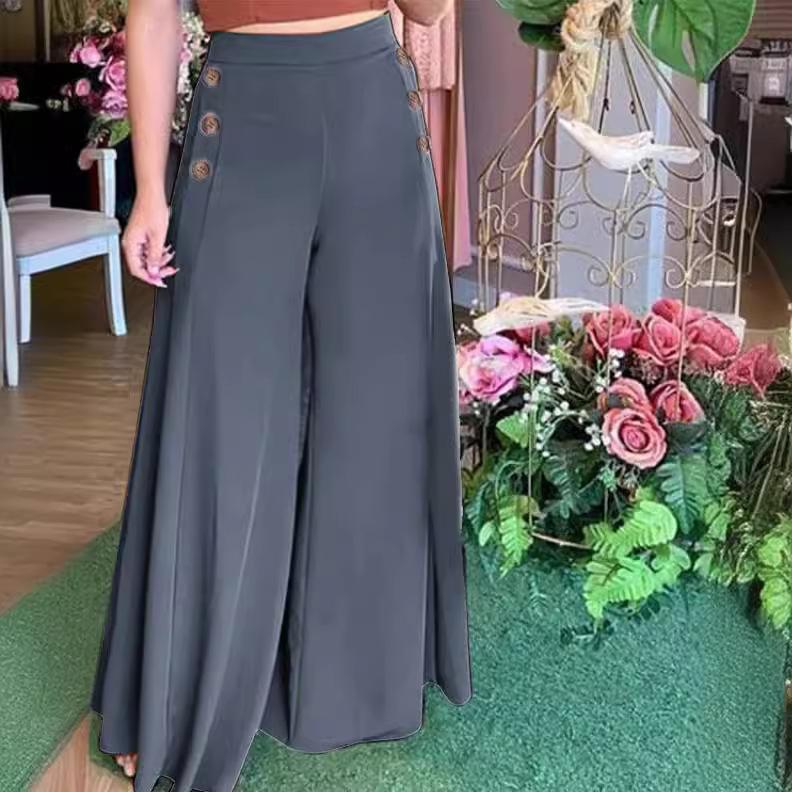 

Женские повседневные брюки, элегантные широкие брюки, капри, однотонные брюки, большие брюки с высокой талией, палаццо XXXL синий