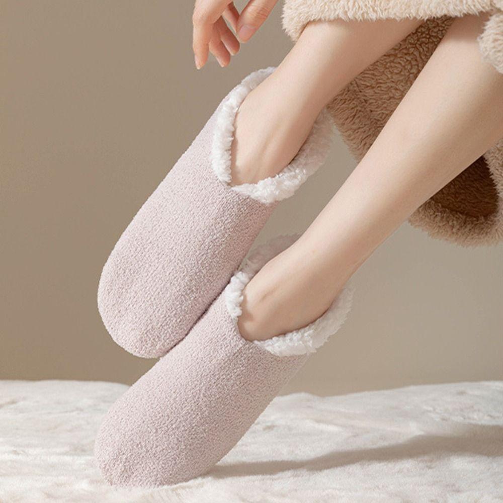 Solid Color Lamb Fleece Socks Non-slip Bottom Winter Warm Sock Sleeping Slipper Socks Living Room