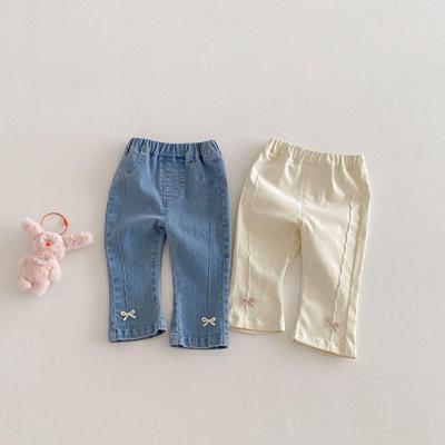 Blugi cu Fundiță Elegante pentru Fete Primăvara 2026 - Pantaloni Monocromatici Stil Coreean pentru Copii