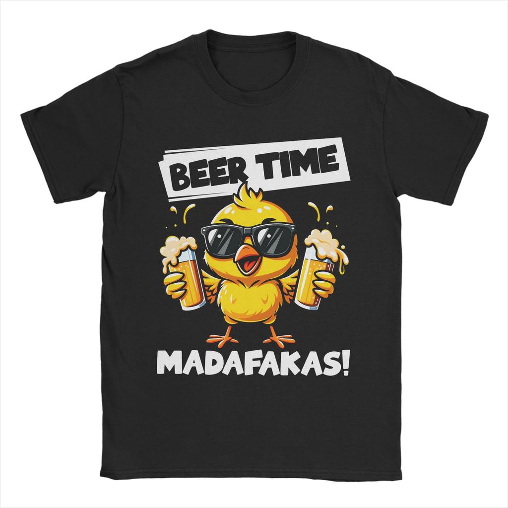 Beer Time Madafakas Fun Chicken TShirts Men  Vintage 100 Cotton Tees O Neck Short Sleeve T Shirt Summer Clothing
