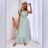 Spring/Summer 2024 European & American Women's V-neck Waist-cinching Long Dress with Ruffle Sleeves