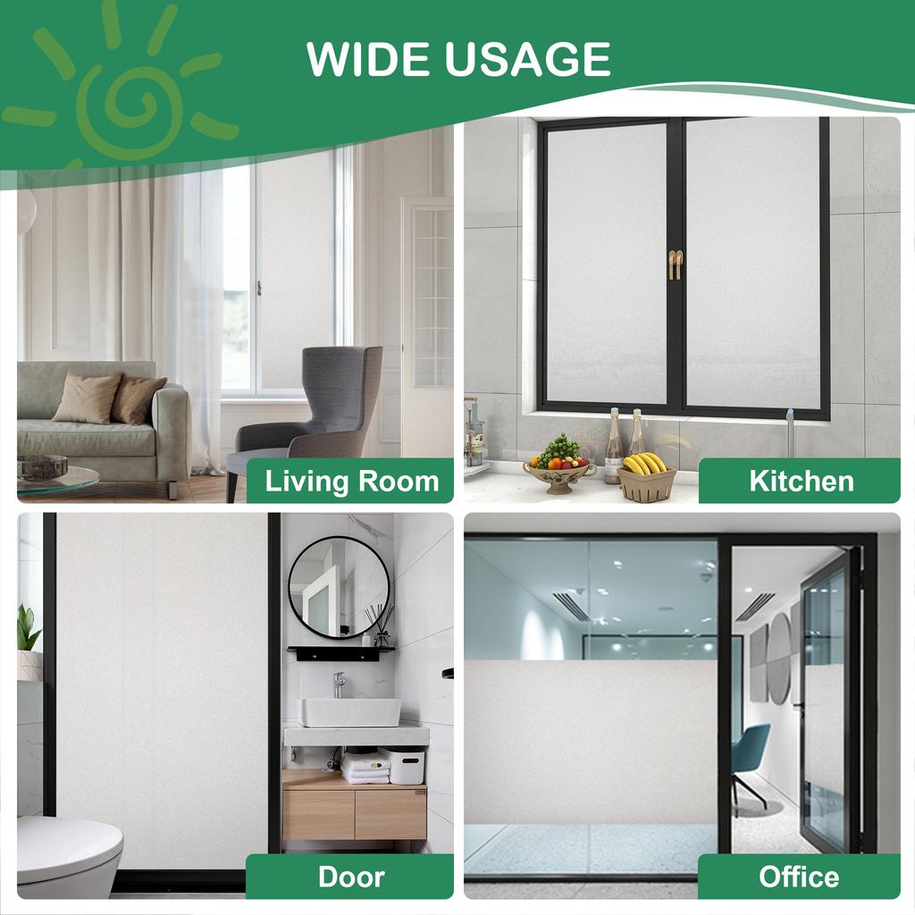 Matte Window Privacy Film Frosted Glass Heat Control UV Blocking Static Cling Opaque Self Adhesive Sticker for Home Office