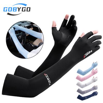 1 Paar Sommer Sonnenschutz Eisärmel Atmungsaktive Eis Seide Verlängerte Zwei-Finger-Handschuhe Armärmel für Sport Reiten Fahren