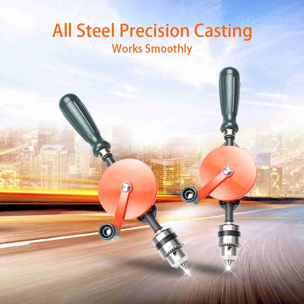 Hand Crank Drill All Steel Casting Drilling Drill Portable Mini Manual Drill with Double Pinions Hand Drill Tool for