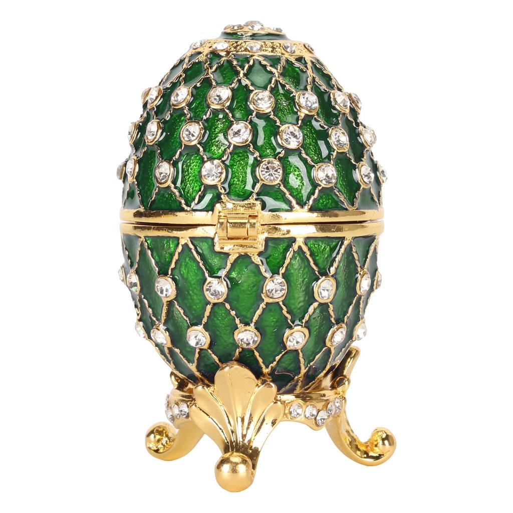 Pudełko na drobiazgi w kształcie jajka, stop cynku, błyszczący kryształ górski, wykwintne, eleganckie metalowe pudełko na biżuterię do przechowywania w domu, biurze, zielone