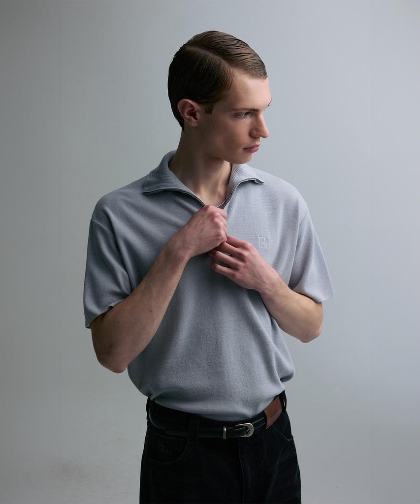 Liimaen Quarter-Zip Knit Polo Shirt Gray