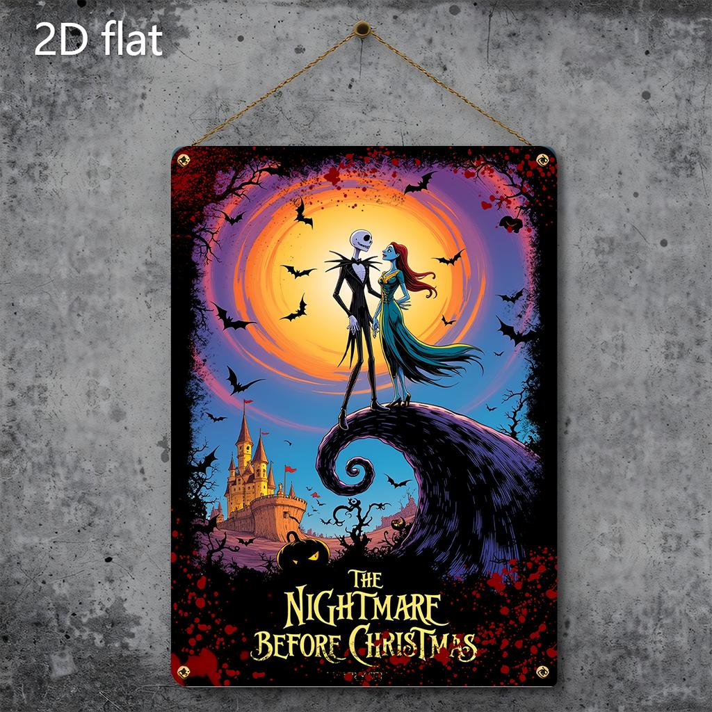 2D Flat, Nightmare Before Christmas Jack Skellington & Sally Metal Wall Art Sign - 20.32x30.48 cm Tim -Inspired Collectible Vint