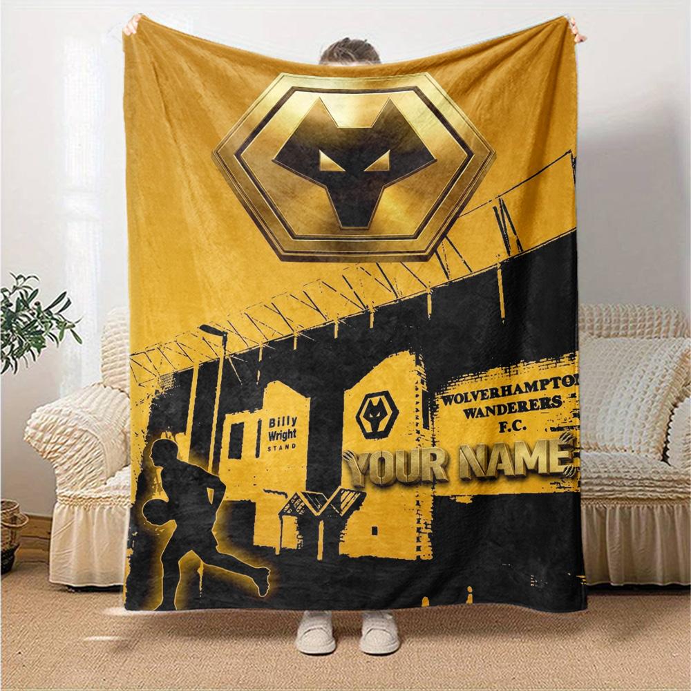 Name Custom Wolves FC Print Flannel Blanket High Quality Warm Comfortable Cover for All Seasons Perfect for Gifts Home Decor