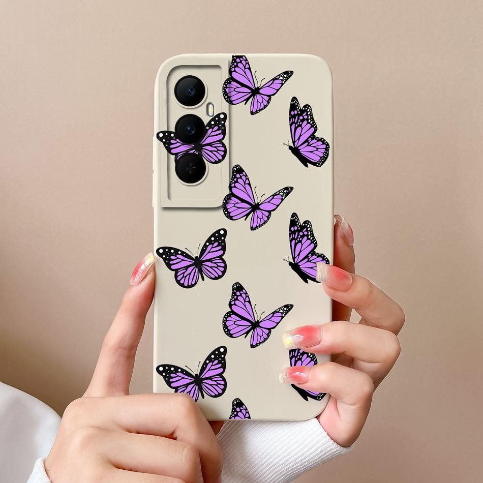 For Realme C65 4G Phone Case Butterfly Cat Ultra Thin Liquid Silicone Camera Protection Back Cover For Realme C 65 Funda Carcasa