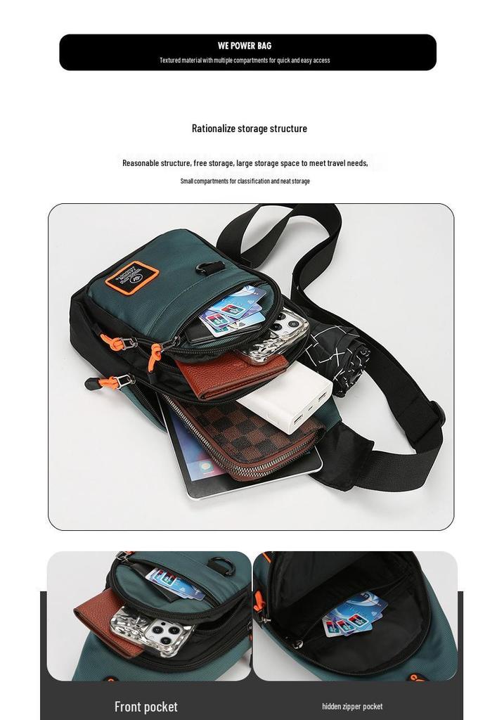 Trendy Lightweight Men's Commuter Chest Bag: Wear-Resistant, Large Capacity, Multi-Compartment Crossbody