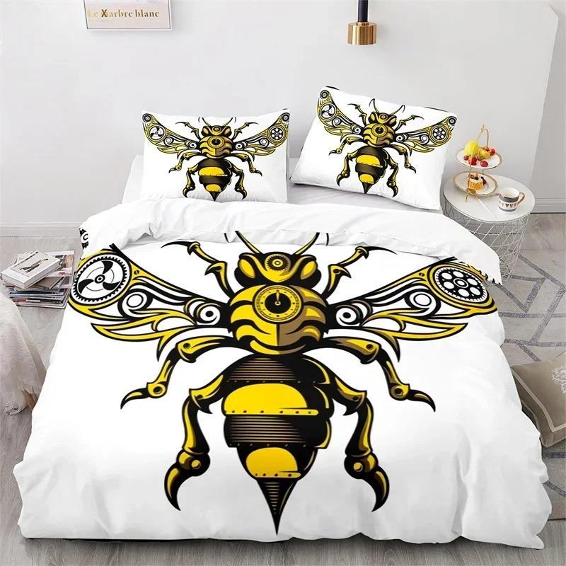 Comforter Cartoon Bee Insect Honeybee Bedding Set Microfiber Wild Animal Comforter King For Teens Boys Kawaii Home Decor