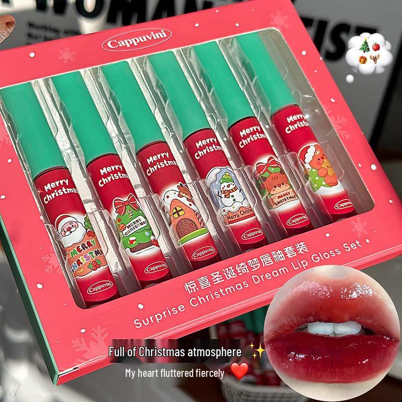 CAPPUVINI Limited Edition Holiday Red Lip Glaze – Watery Mirror Finish, Perfect Gift for Students