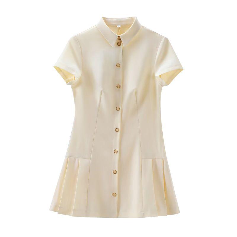 Fashion Style 2024 Summer New Arrival Women's Wide Pleated Black Dress Shirt Style Mini Dress 2674870