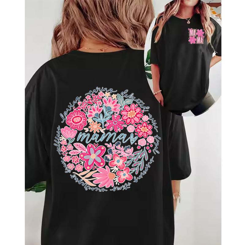 Happy Mother's Day Gift Funny T Shirts Vintage Flower Design T-Shirt for Women Retro Mother Summer Clothes Boho Floral Mama Tops