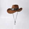 Western cowboy hat for men and women, faux suede, distressed with metal rivets, wide brim, outdoor riding sun protection hat