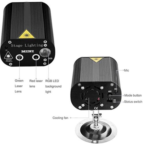 Párty světlo, Disko světlo, LED jevištní osvětlení s 36 vzory, s ovládáním zvukem a automatickým režimem, Efekt zrcadlové koule, Vícebarevné měnící se jevištní světlo, Kompaktní