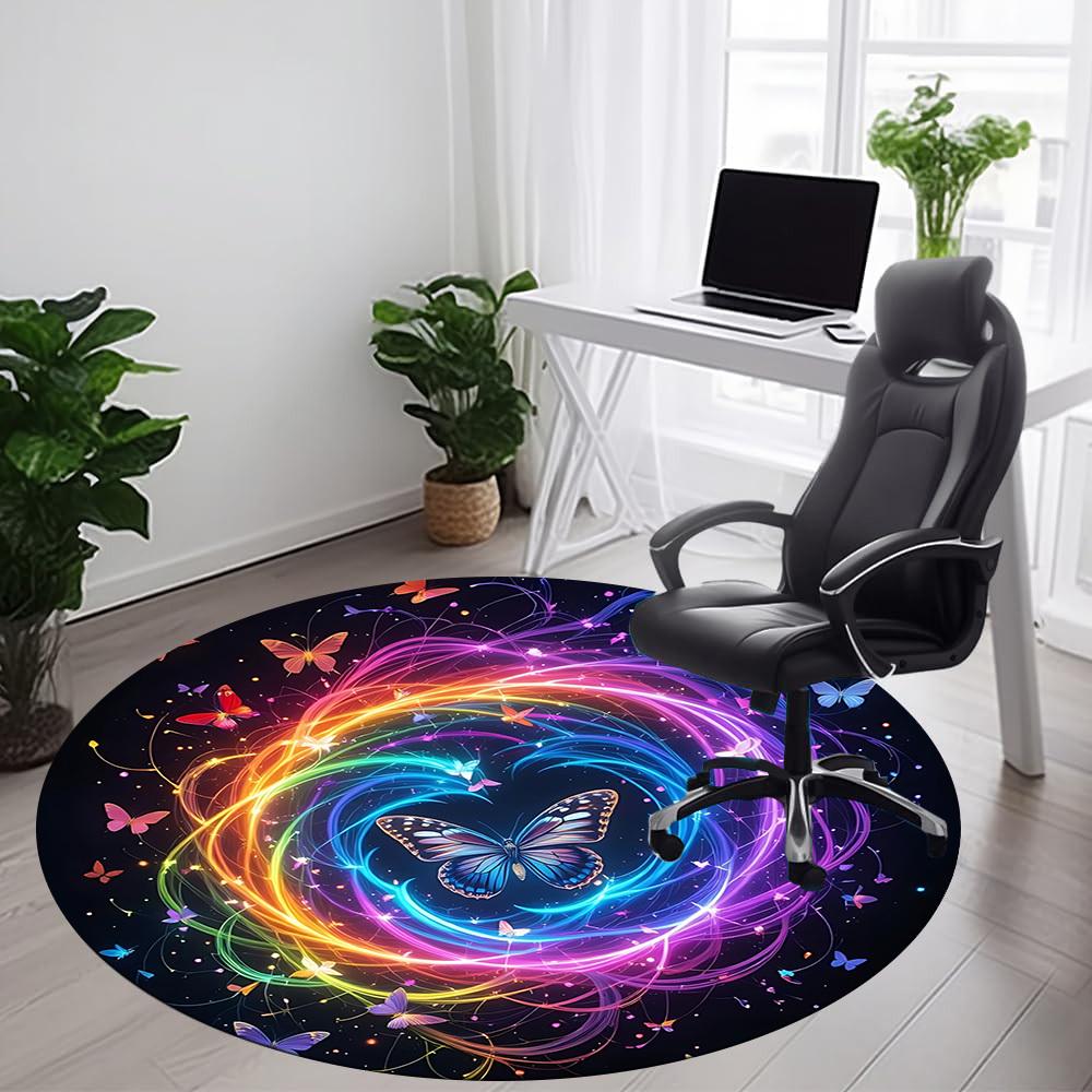 1pc Butterfly Rainbow Office Round Area Rug,  Mat Suitable ForOffice, Under Office Chairs Bedroom Living Room Home Decor, Room Deco