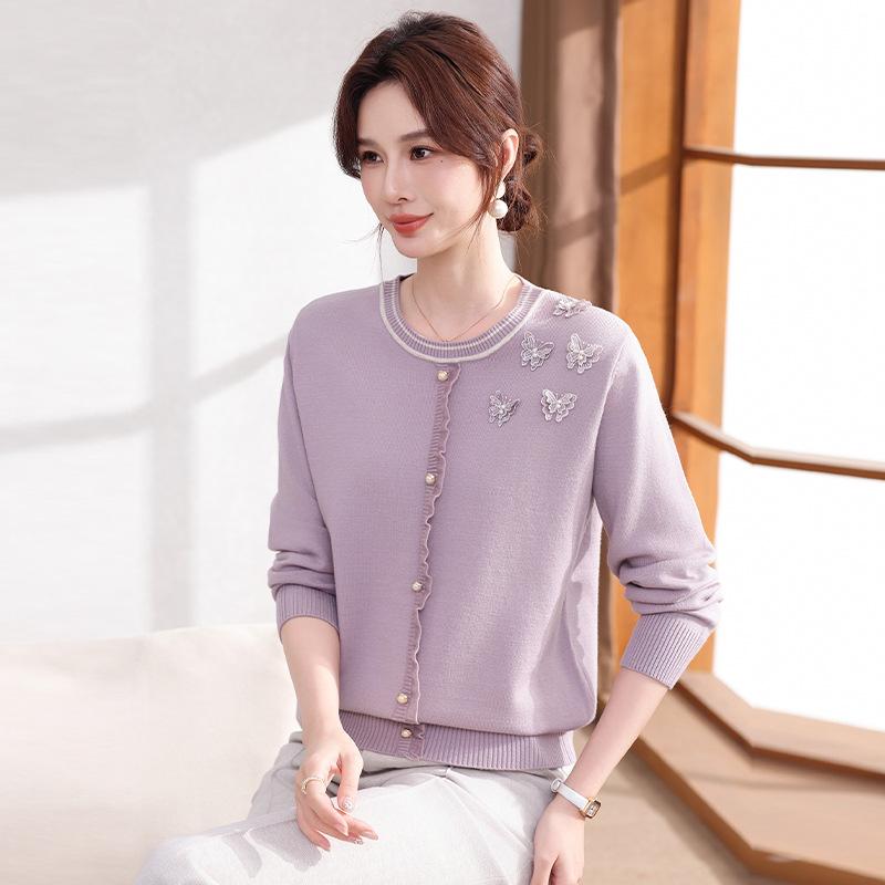

2026 Chic Spring & Autumn Sweater for Young and Middle-Aged Women: Fashionable Knit Base Layer Top 4XL (for 145-160 jin) світло-фіолетового кольору