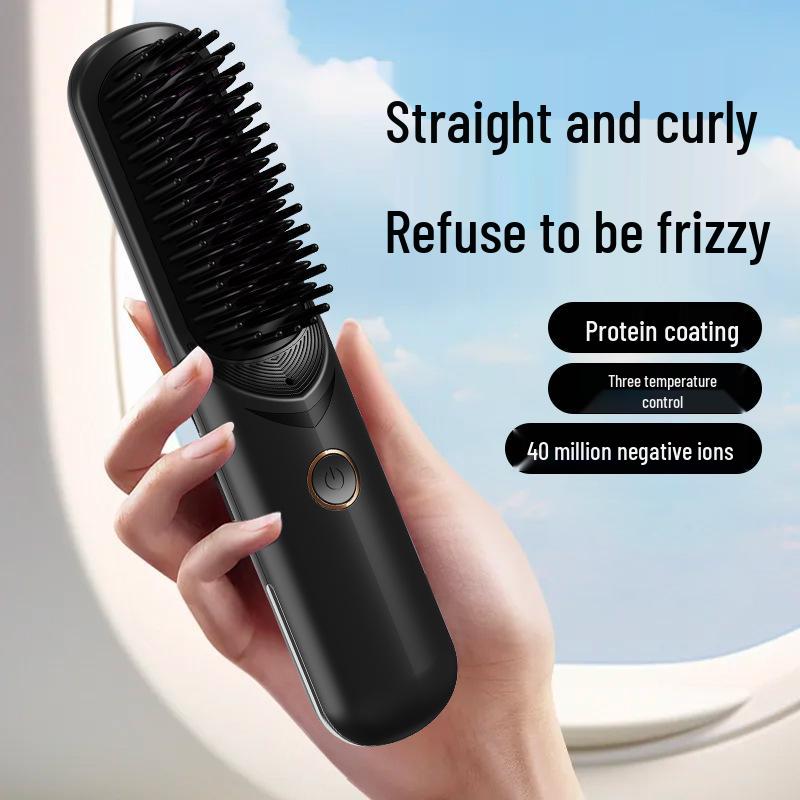 Portable Wireless Straightening Comb with Dual Batteries and Ion Technology - For Hair-Friendly Curling and Frizz Control