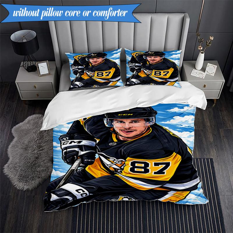 3PCS Pittsburgh Hockey Player Crosby Bedding Set,Including 1pc Duvet Cover And 2pcs Pillowcases Perfect for Bedroom, Dormitory, Fan Christmas gift
