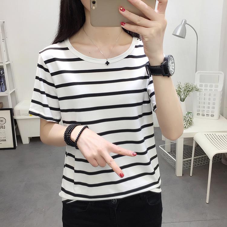 Gestreiftes Slim-Fit T-Shirt für Damen mit Rundhalsausschnitt und langen Ärmeln für Frühling, Sommer und Herbst