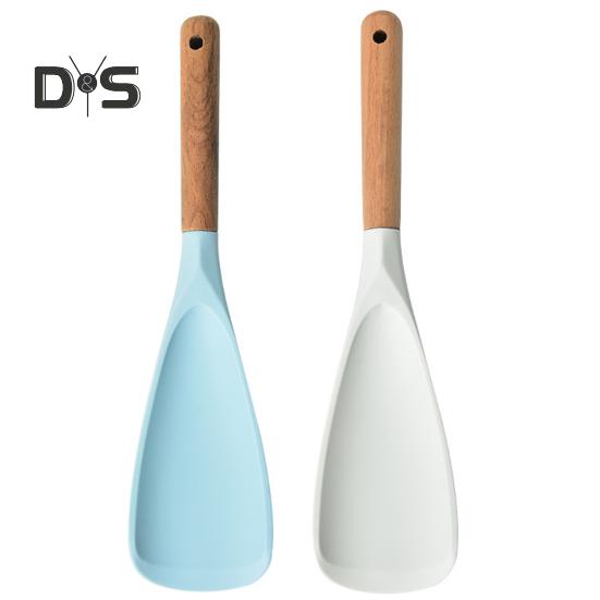 Cooking Spatula Heat Resistant Wood Handle Silicone Cooking Spoon Non-stick Cookware for Home Kitchen