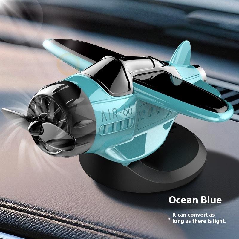 Solar Powered 360 Rotating Airplane Ornament - Car Dashboard Decor with LED Lights for Interior Styling