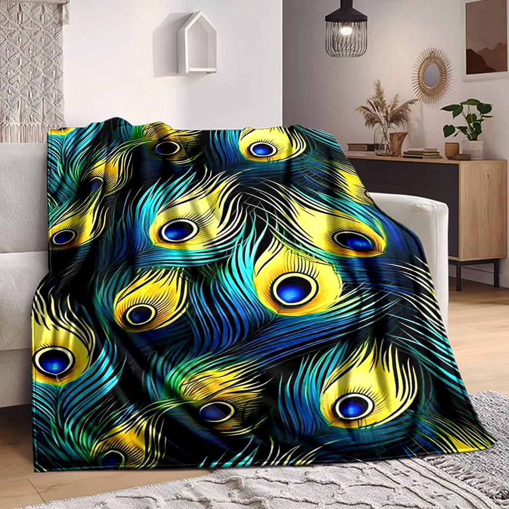 

1pc Peacock Feather Pattern Blanket Warm,Perfect for Camping And Travel, Making It a Great Gift for Any Season yy250904026 75x90cm