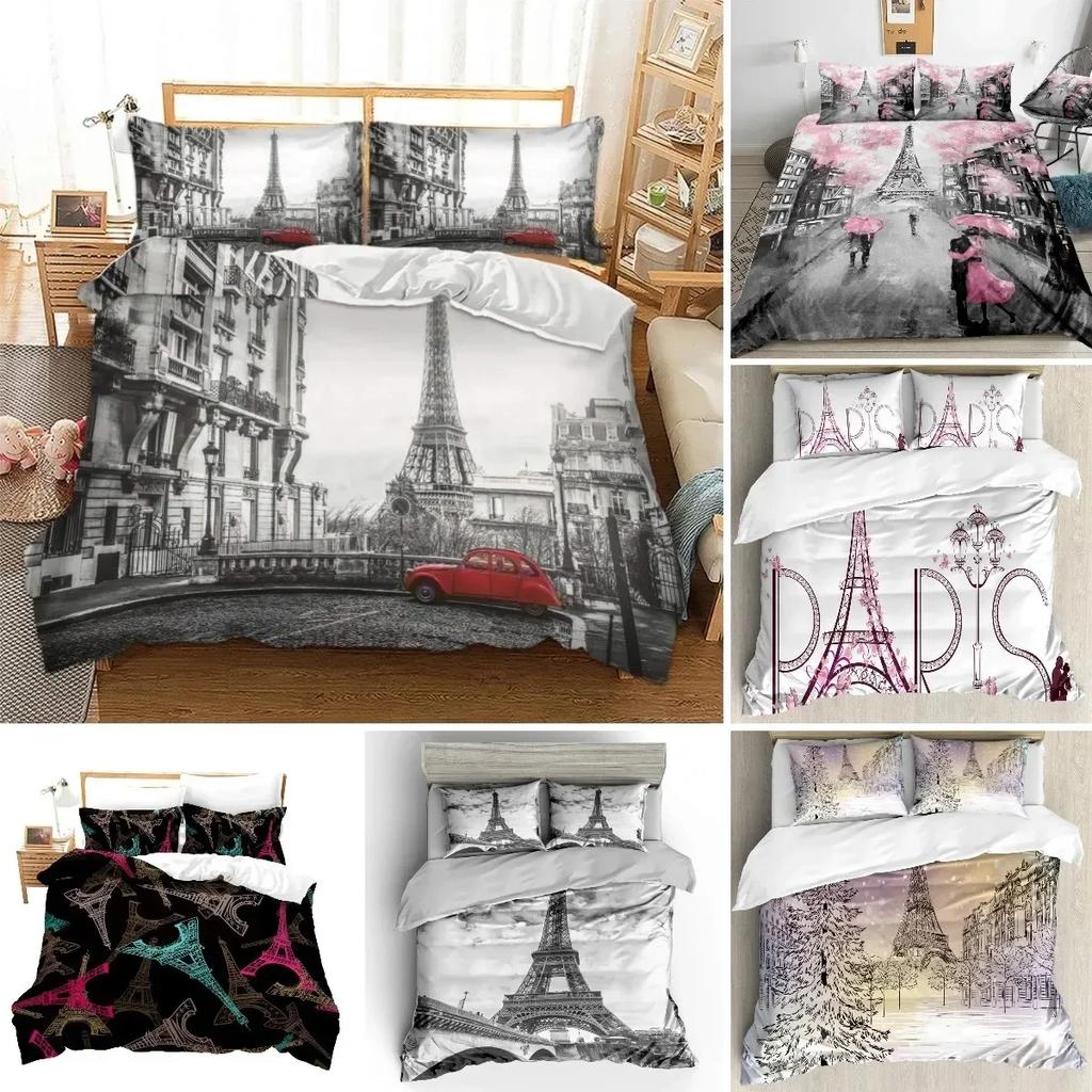 Eiffel Tower Paris Theme Comfortable Duvet Quilt Cover Pillowcase Bedding Set Children Bedroom Decoration Home Textile