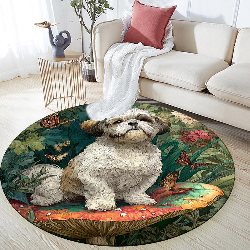 Shih Tzu Pattern Round rug,Carpet Rug for Living Room Bedroom Sofa Playroom Decor,Non-slip Floor Mat,Holiday Gifts and Birthday Gifts