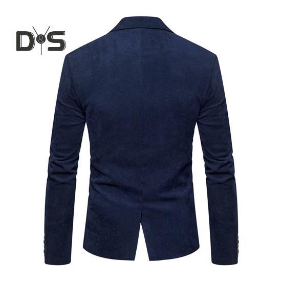 Men Corduroy Suit Coat Lapel Long Sleeve Patchwork Color Suit Jacket with Pockets Single Button Business Outwear Workwear