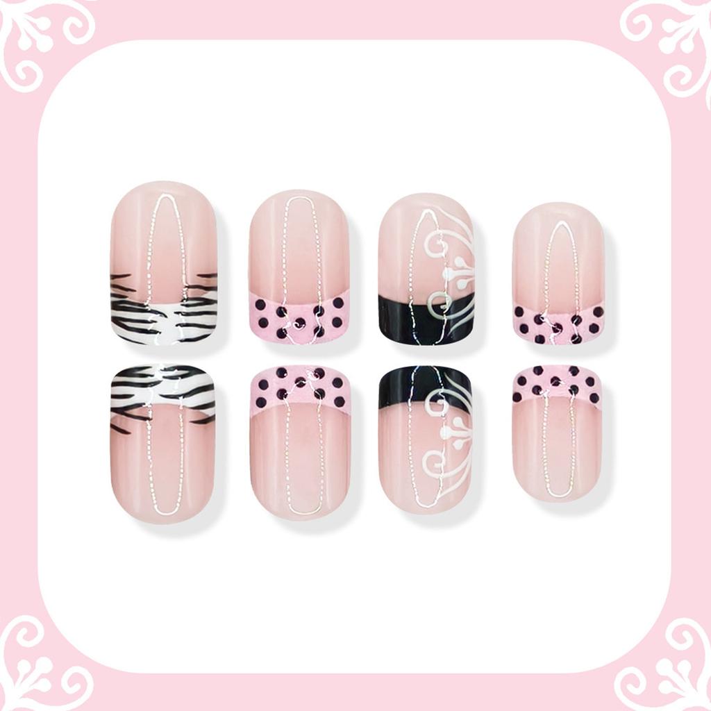 Easy To Wear False Nail Featuring Curved Dot Geometric Design In Pink Brown Tints For Everyday Charm