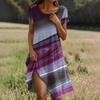 Short Sleeve Boho Dress For Women Casual Loose Fit Summer Sundress Texture Print Dress With Pockets