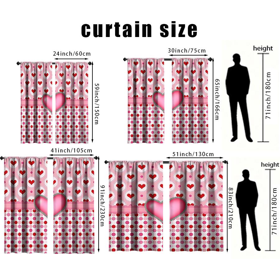 2PCS foundation make-up red heart wave point layered curtain   sweet style   living room   bedroom   trolley pocket decoration