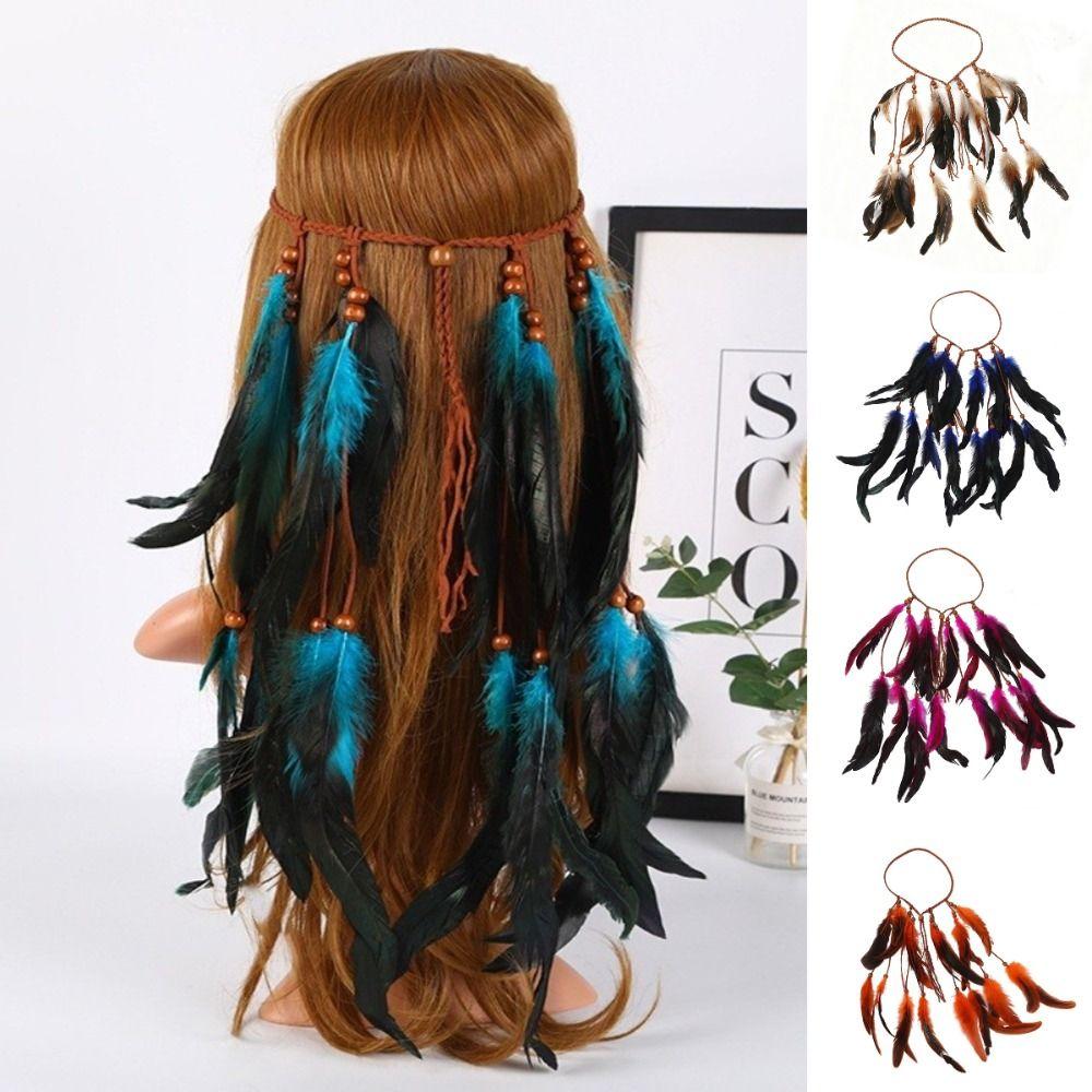 Boho Chic Indiase Stam Hoofdband Veer Kwast Bohemian Hoofdband Etnische Hoofddeksel Feestelijk Feest